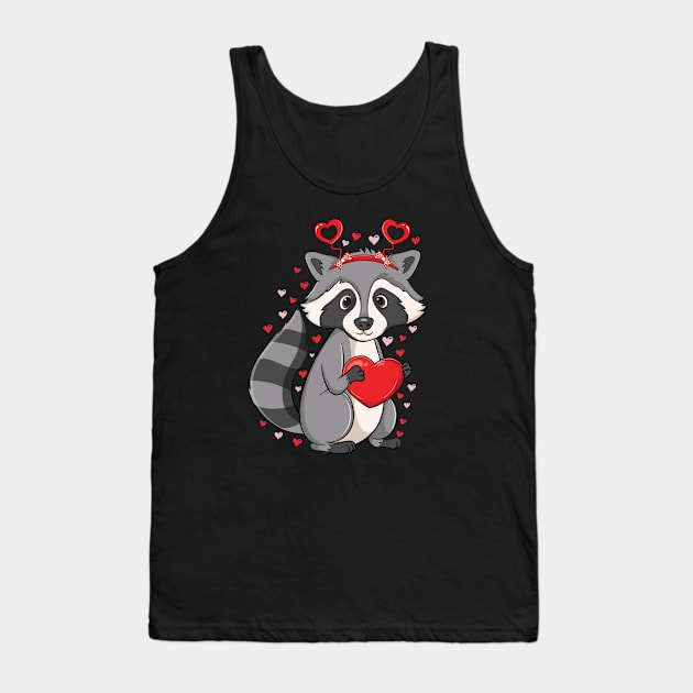 Cute Raccoon Holding Hearts love pattern Valentines Raccoon Tank Top by UNXart